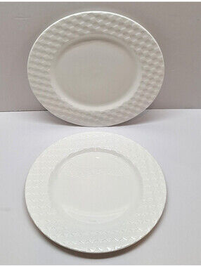 ROSCHER Basketweave lot of 2 Salad Plates. 8 1/8" White Embossed Porcelain
